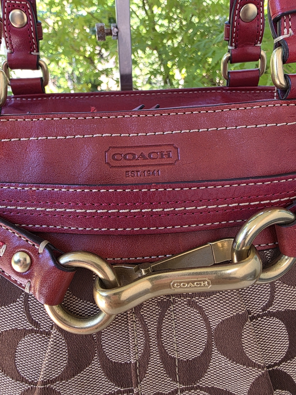 Coach Y2K Hamptons Brown Signature Canvas Tote with Red Leather Trim - Picture 5 of 15